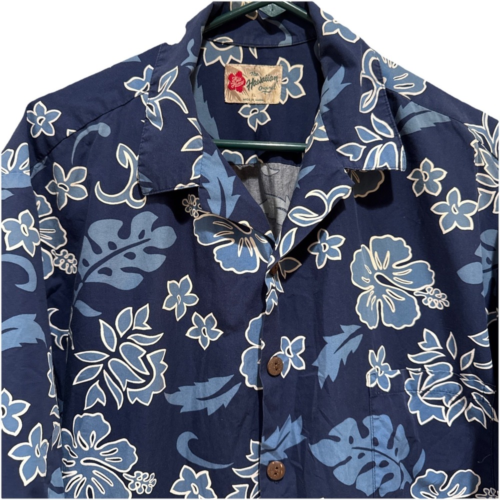 Hila Hattie Hawaii Mens Blue Floral Print Short Sleeve Button Up Shirt Size XL